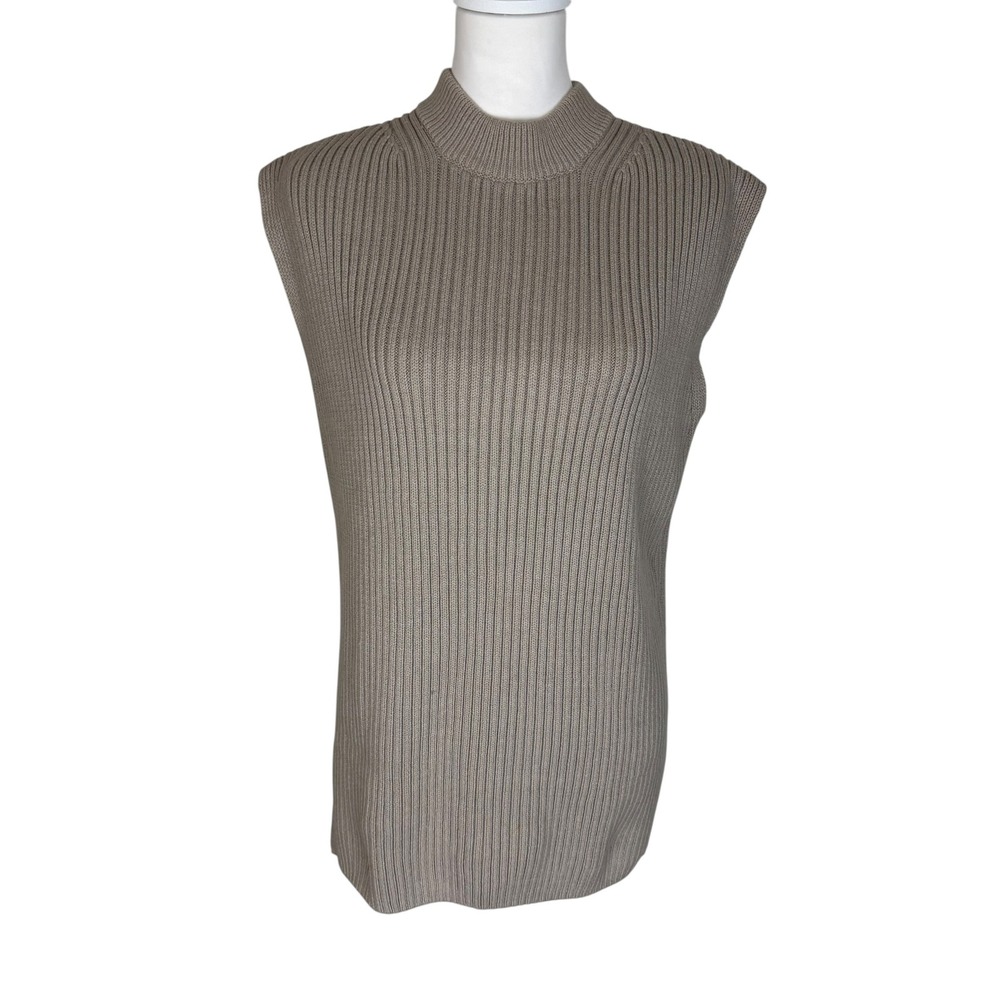 HM Women's Taupe Brown Ribbed Mock Neck Sweater‎ Vest Sleeveless Top XS